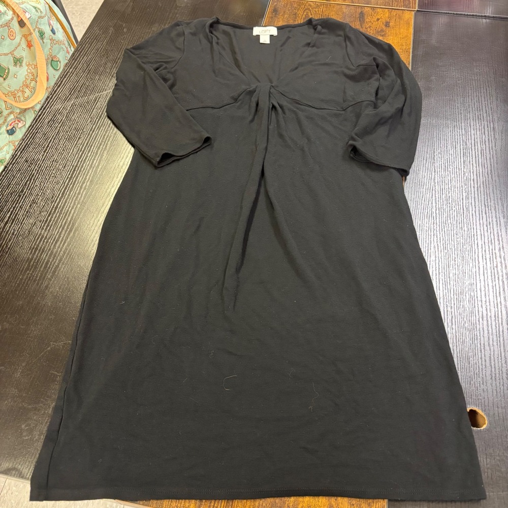 Ann Taylor Loft Womens Black V-Neck Twist Front 3/4 Sleeve Knit Dress Size 10